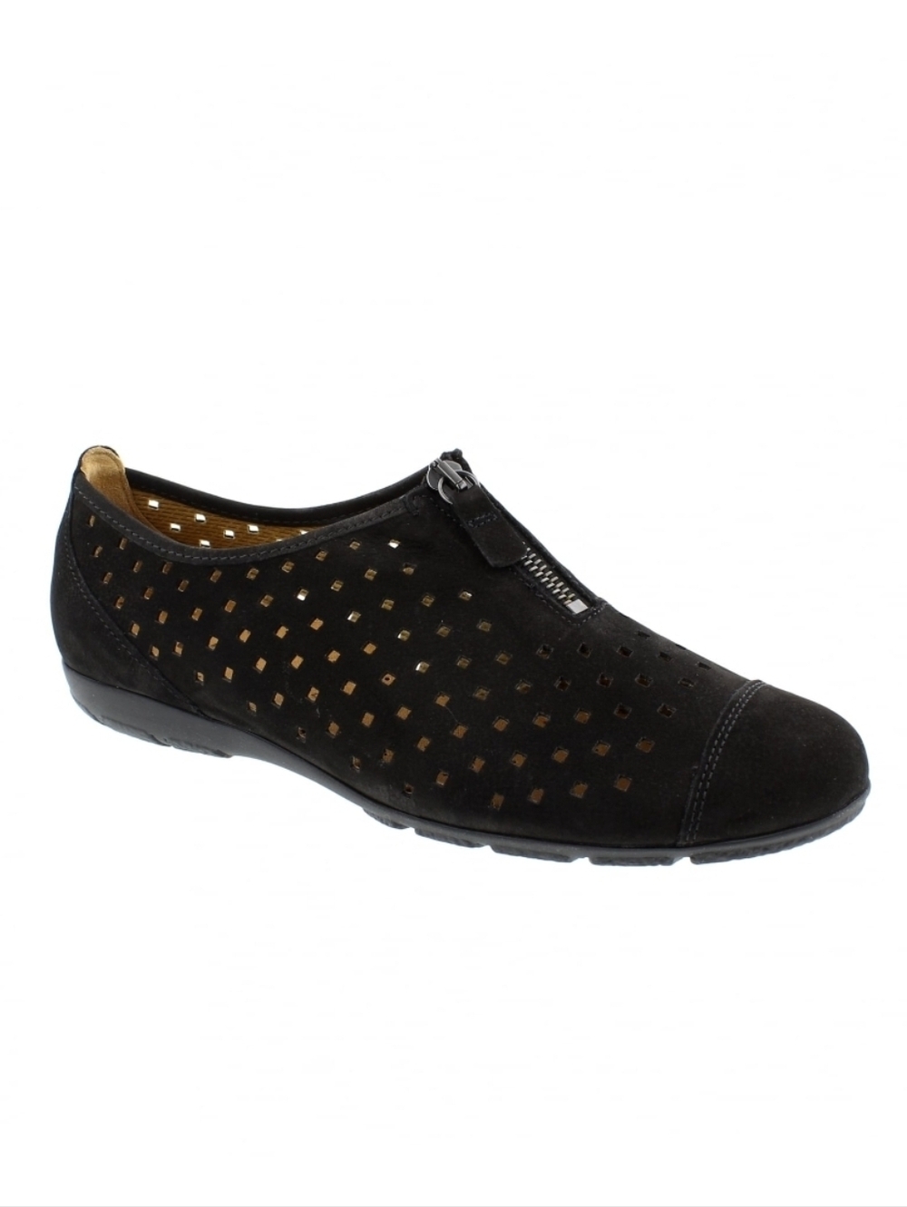 GABOR Gibson Perforated Loafers Black Nubuck Hovercraft Booties